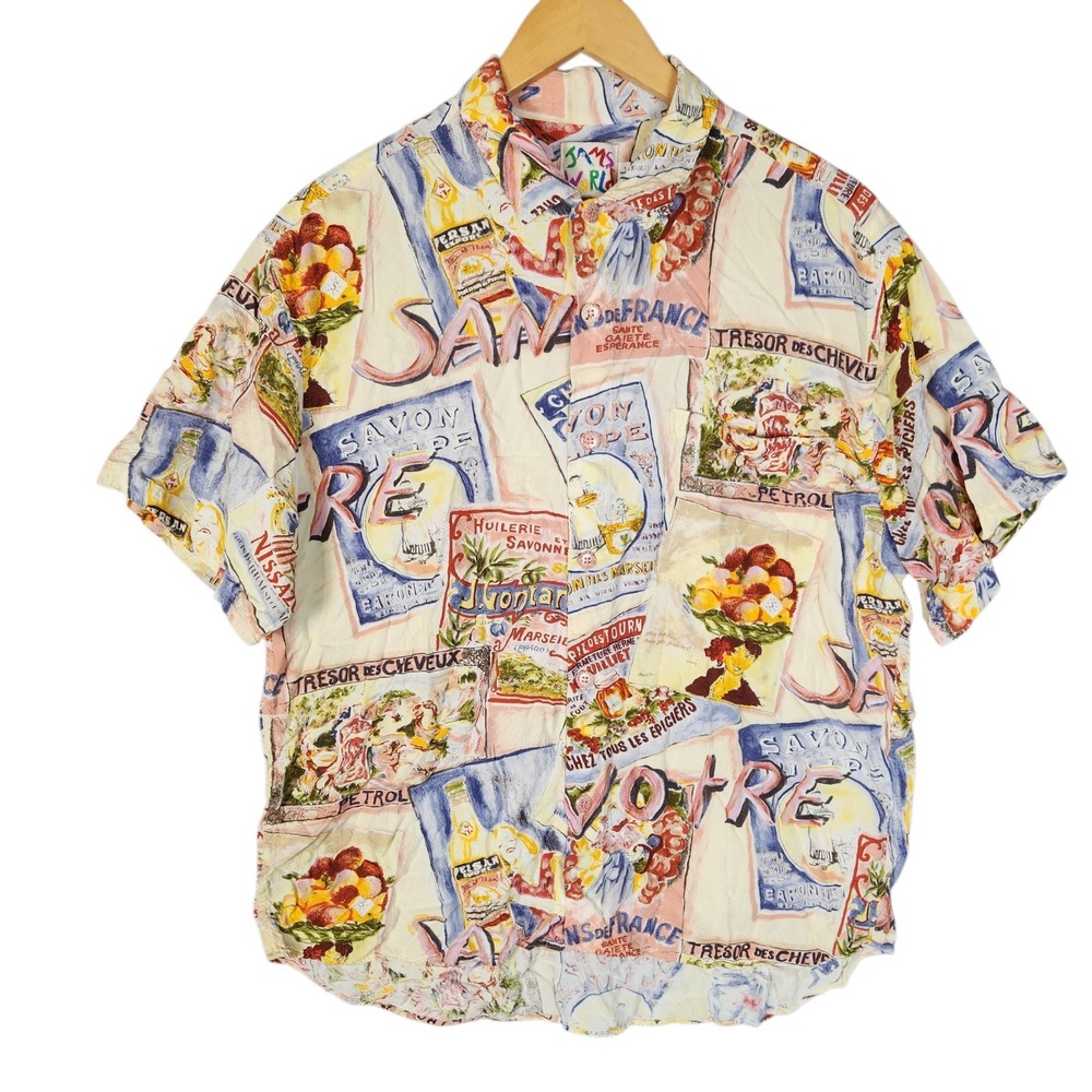 Vintage Jams World Shirt Men's L Multicolor French Art Vosa Vorte Sante Print